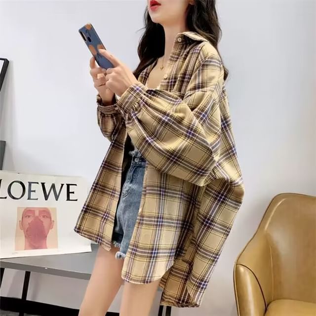 MIKIGA-Plaid Button-Up Shirt