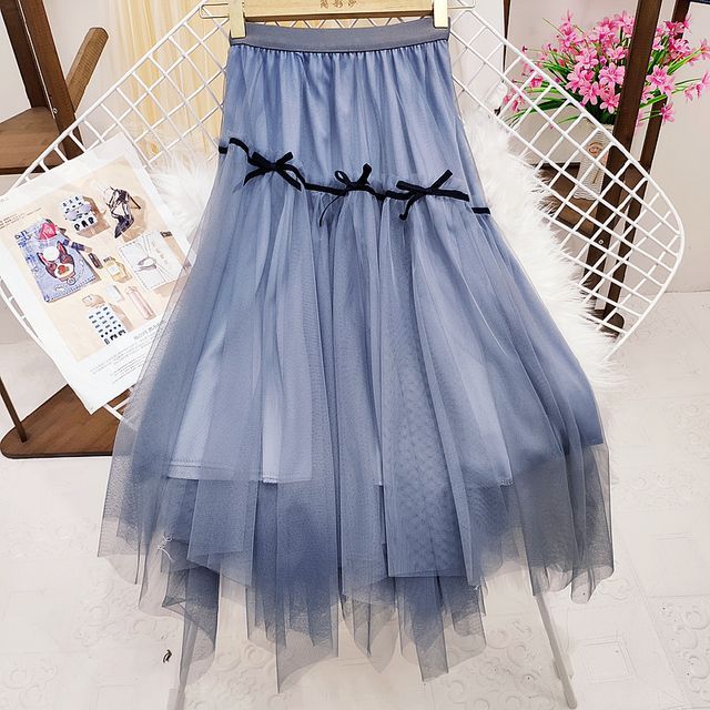 Everose-Mesh Midi A-Line Skirt