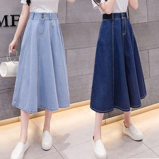 denim skirt a line midi