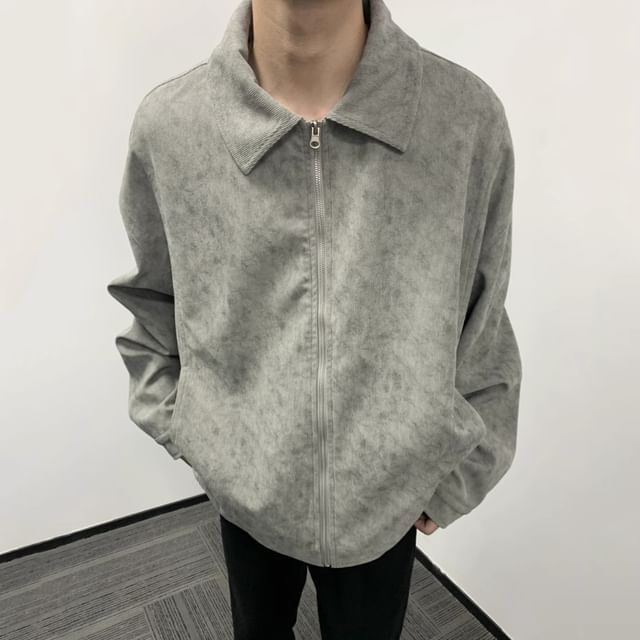 GRAYCIOUS-Collared Plain Zip-Up Corduroy Jacket