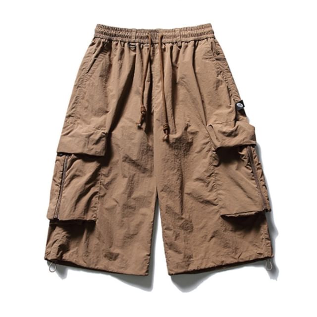 Zentrus-Elastic Waist Plain Cargo Shorts