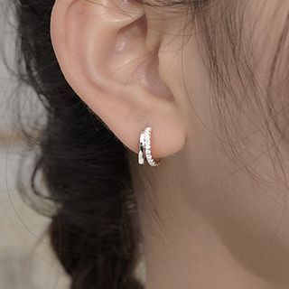 Parskletie-Rhinestone Layered Half-Hoop Earring