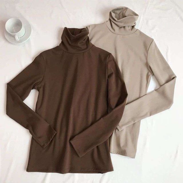 Cossita-Plain Turtle-Neck Long-Sleeve Tee