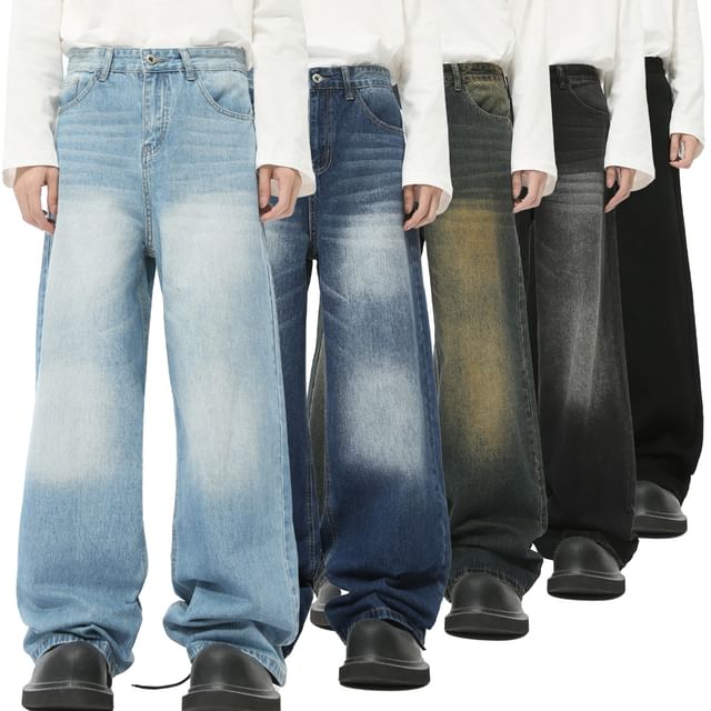 FAERIS-Mid Rise Washed Wide Leg Jeans