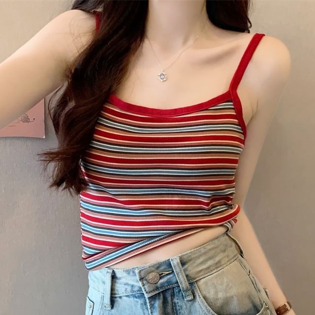 Allinya-Spaghetti Strap Striped Camisole Top