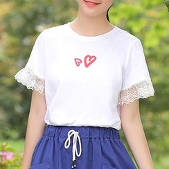 YICON - 短袖心心刺繡T裇 YICON - 短袖心心刺繡T裇