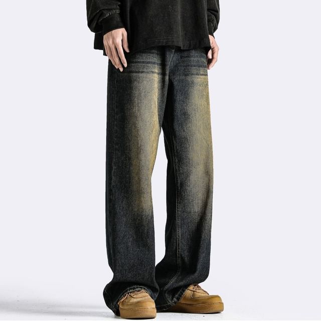 Nightbell-Mid Rise Washed Wide Leg Jeans