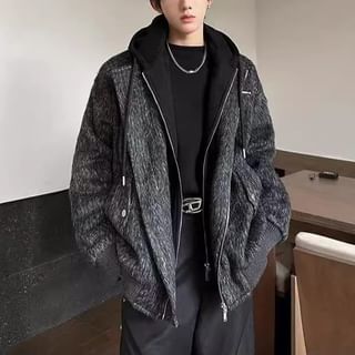 Malnia Home-Plain Hooded Mock Two-Piece Fluffy Zip Jacket