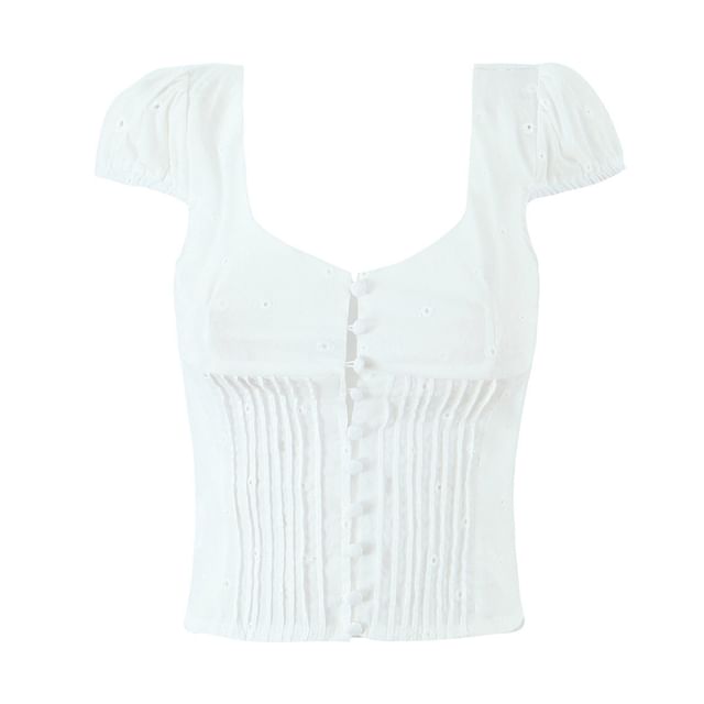 Ulark-Short-Sleeve Pleated Crop Blouse