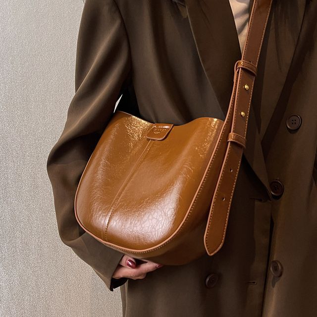 NewTown Plain Faux Leather Crossbody Bag YesStyle