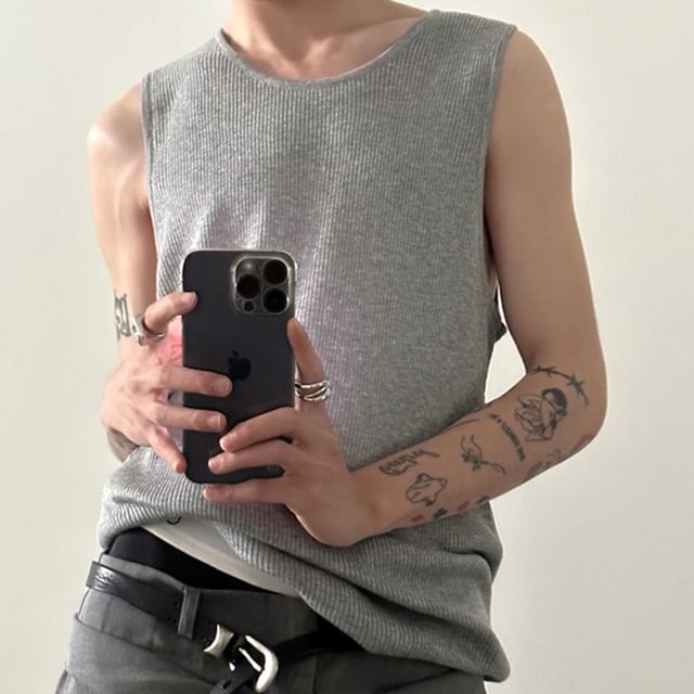 Nahagin-Crewneck Plain Tank Top