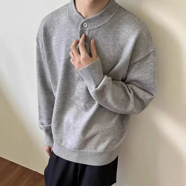 Urtishia-Stand Collar Plain Sweater