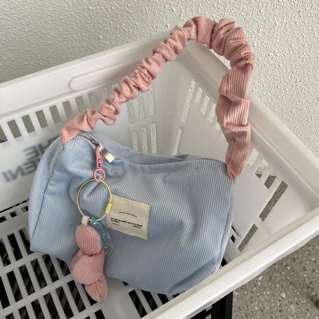 Casopic Scrunchie Handle Corduroy Shoulder Bag YesStyle