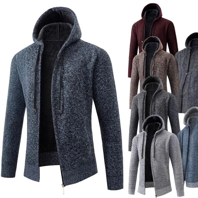 FORSETI-Melange Zip-Up Knit Hoodie