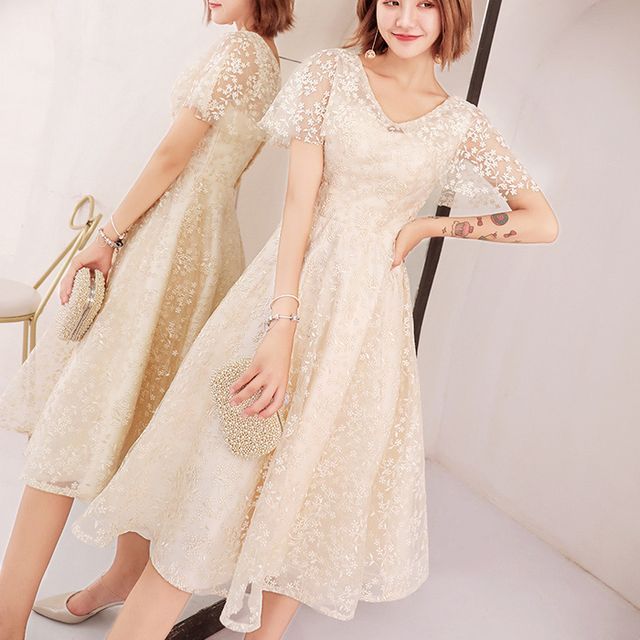 open lace back dress Pink Tulle Lace Long Prom Dresses, A-Line Evening Dresses US 16 / Pink main image 1
