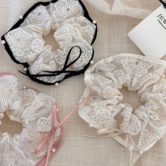 Kayochs-Faux Pearl Lace Scrunchie