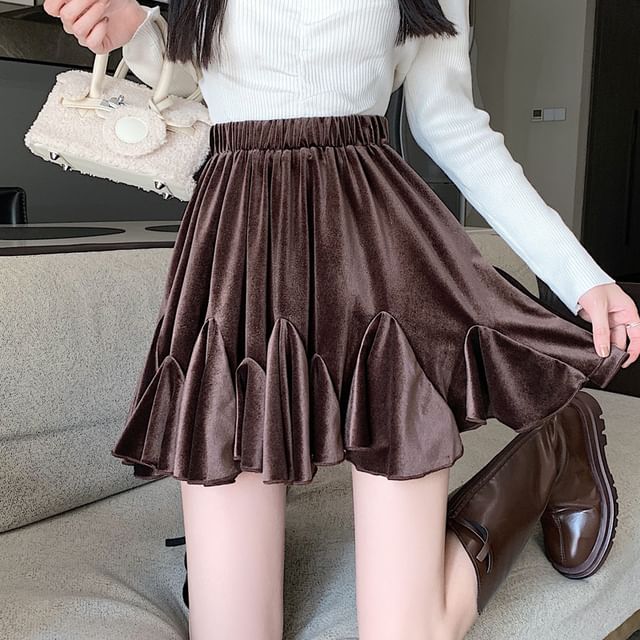 Dragan Pulse-High Waist Plain Mini A-Line Skirt