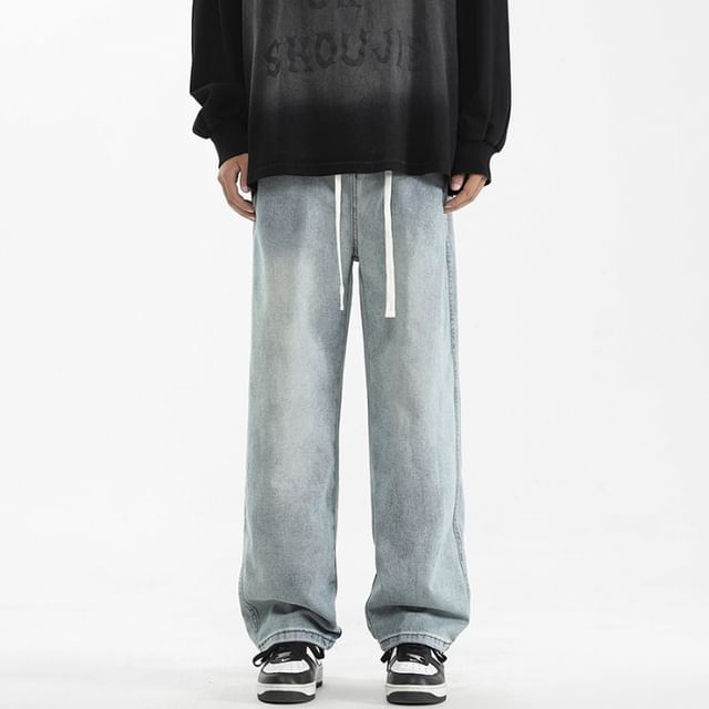 2DAWGS-Drawstring Waist Washed Wide Leg Jeans