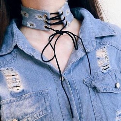 Lace up deals denim choker