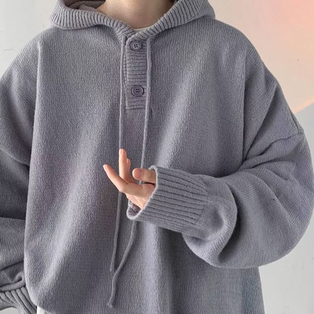 Dukakis-Plain Hooded Oversized Sweater