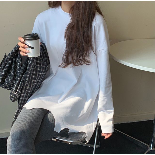 Everose-Long-Sleeve Distressed T-Shirt