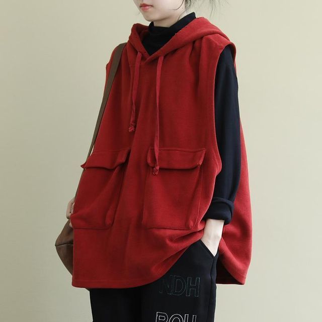 Everose-Hooded Pocket Detail Vest
