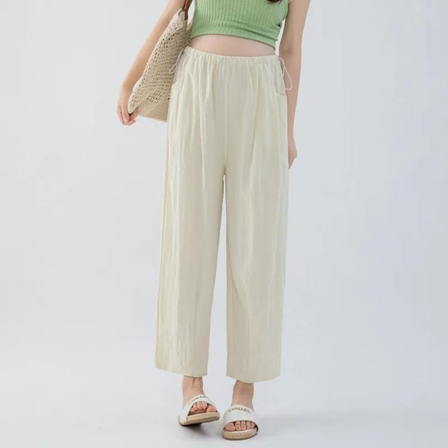 Rosy Street-Maternity Drawstring Waist Plain Straight Leg Pants