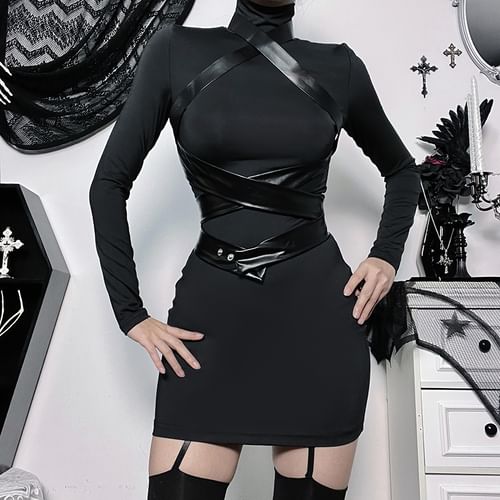 Turtleneck Leather Dress