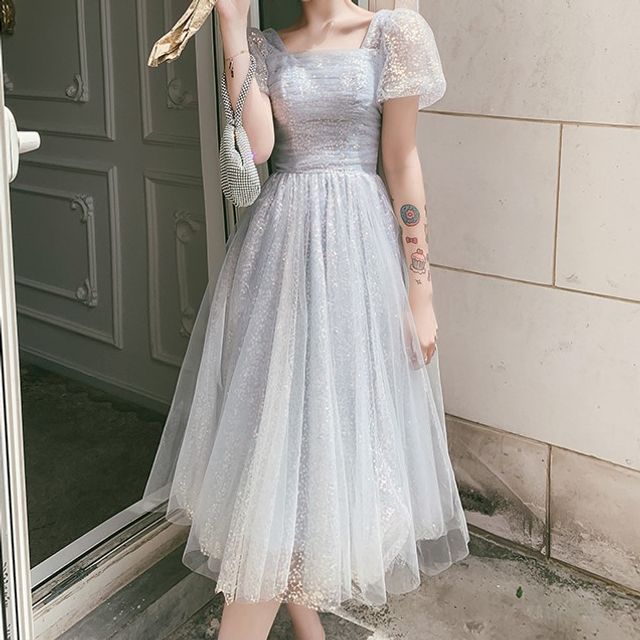 Fioridi - Short-Sleeve Mesh Midi Prom Dress | YesStyle