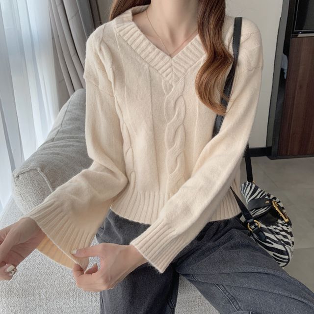 V-Neck Cable-Knit Sweater