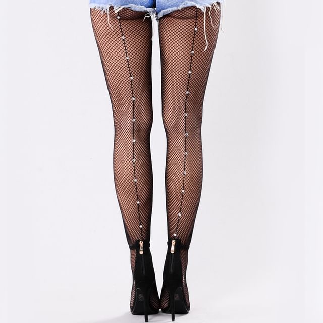 Doowex-Rhinestone Fishnet Tights
