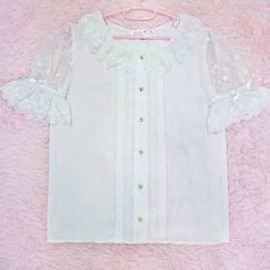 Tomoyo - 短袖薄紗襯衫 Tomoyo - 短袖薄紗襯衫