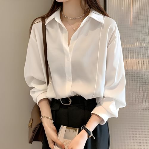 Happo - Long-Sleeve Plain Shirt | YesStyle