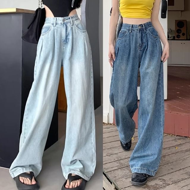 ANORA-High Rise Washed Wide Leg Jeans