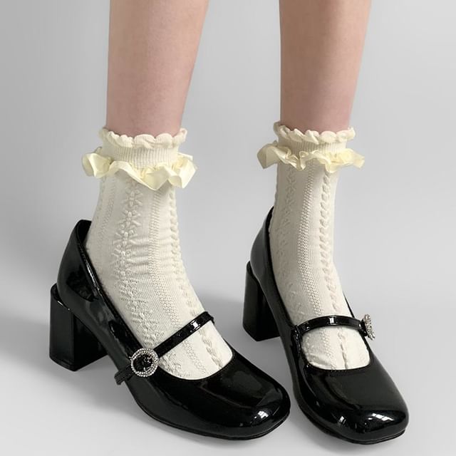 Desperim-Plain Ruffle Trim Socks Set