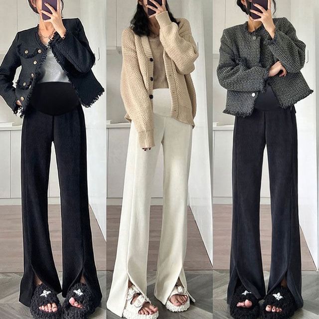 NEUF-Maternity Mid Rise Plain Front-Slit Flared Pants