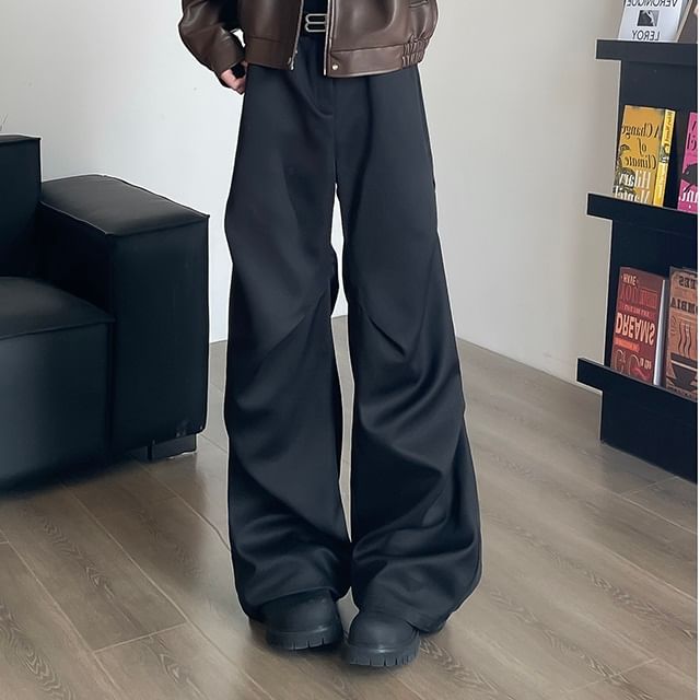 Plummie-Mid Rise Plain Wide Leg Pants