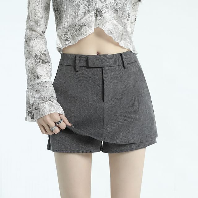 Denimot-High Waist Plain Mini Skorts