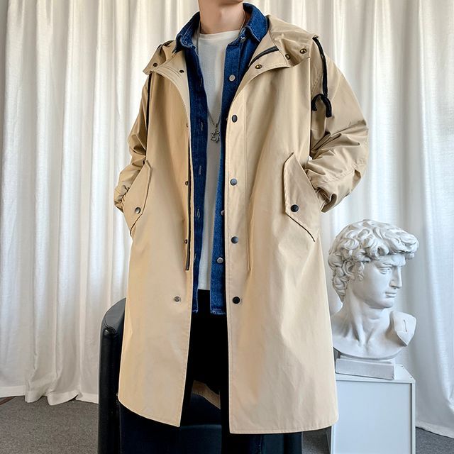 Freehop-Hooded Button-Up Trench Coat