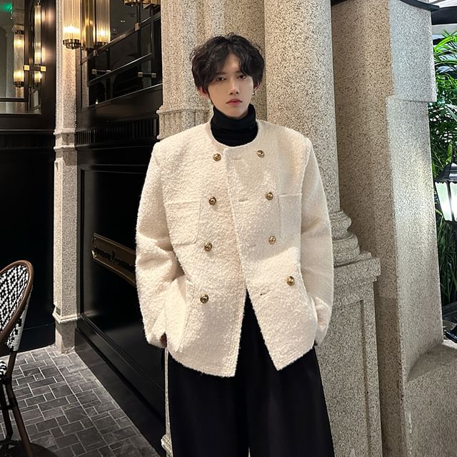 Freehop-Long-Sleeve Double Breasted Plain Coat