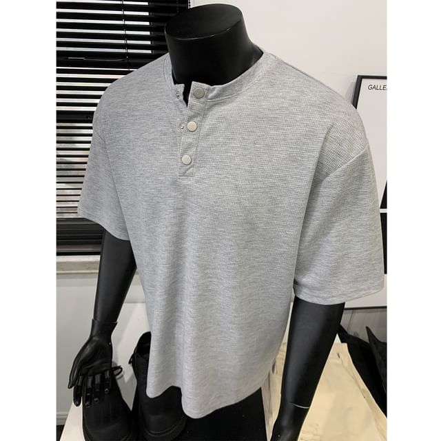Plummie-Short-Sleeve Henley Plain T-Shirt