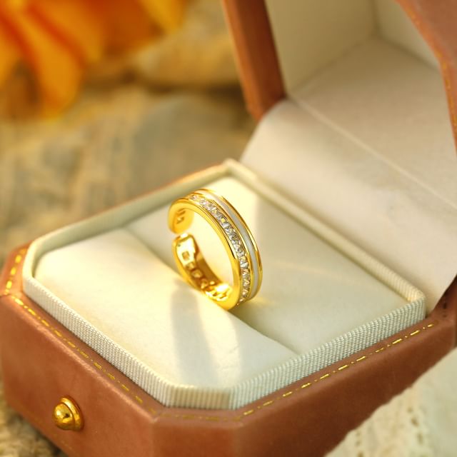 Forainer-Rhinestone Glaze Alloy Open Ring
