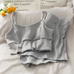 Lemongrass - Set: Cropped Camisole Top + Cotton Shorts Lemongrass - Set: Cropped Camisole Top + Cotton Shorts