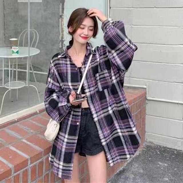 Everose-Plaid Button-Up Shirt
