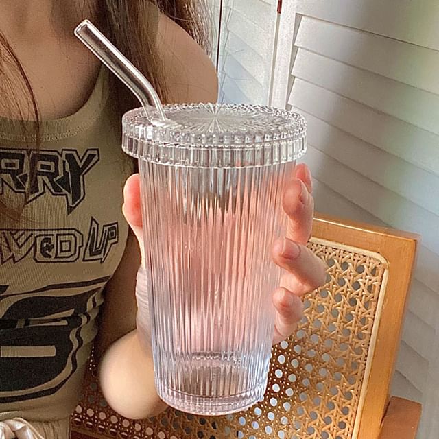 Rilesho - Glass Mug with Lid and Straw