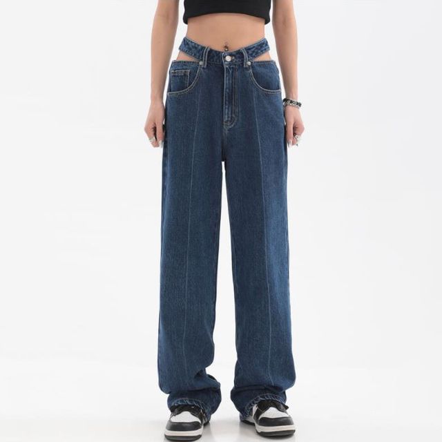 Elyou - Low Waist Washed Cutout Wide Leg Jeans | YesStyle