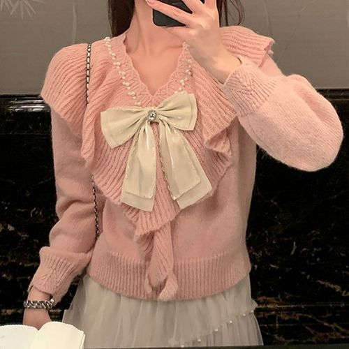 ★Binary01★送料込★韓国★人気 Flying Shirring Ribbon Jumper Ribbon Sweater – KUOSE.com