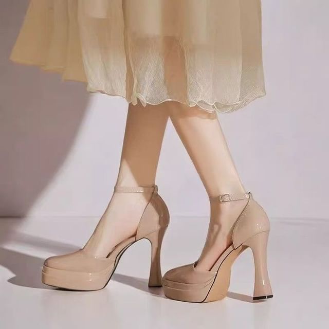 Anran-Platform Chunky Heel Ankle Strap Pumps