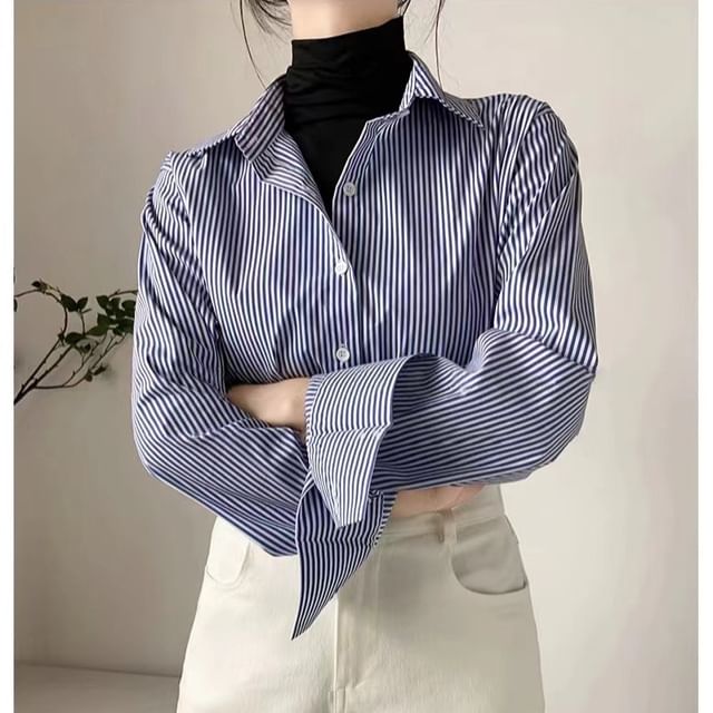 HYAKU-Long-Sleeve Striped Shirt