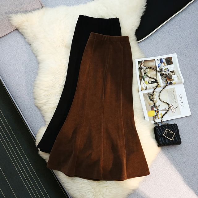 Dragan Pulse-High Waist Plain Slit Midi Fishtail Skirt